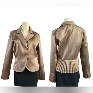 Arden B. Tan Satin Blazer pleated back Junior size Large